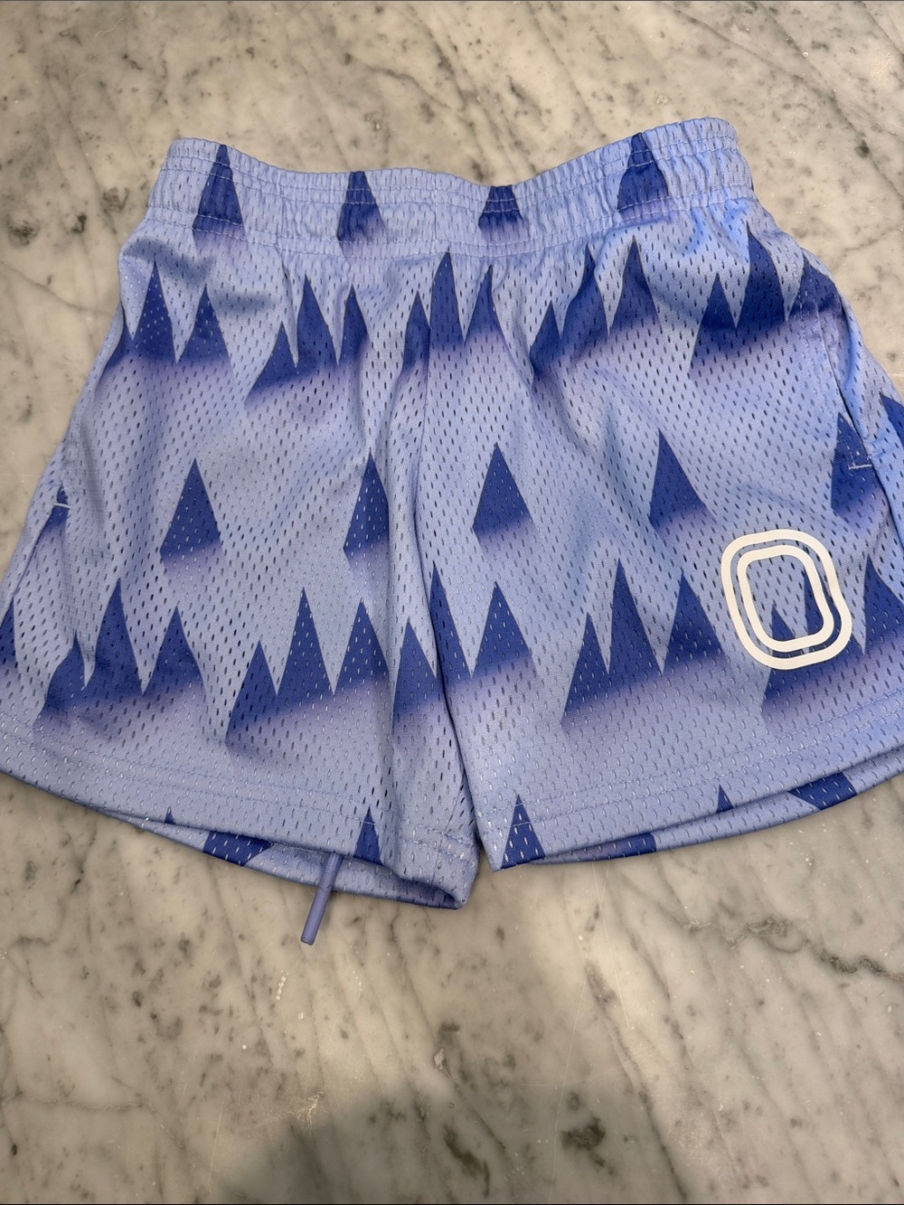 Purple Geometric Mesh Shorts with White Logo